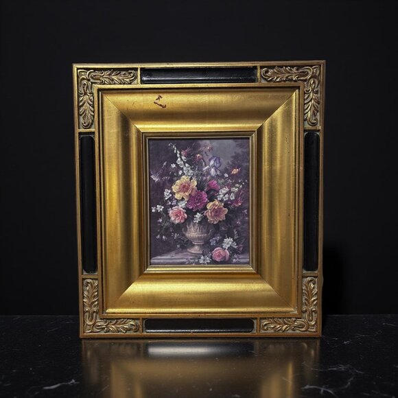 Vintage Gold Framed Floral Art – Romantic Still Life Print, Hollywood Regency or - Picture 1 of 10